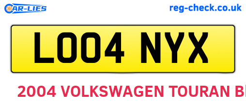 LO04NYX are the vehicle registration plates.