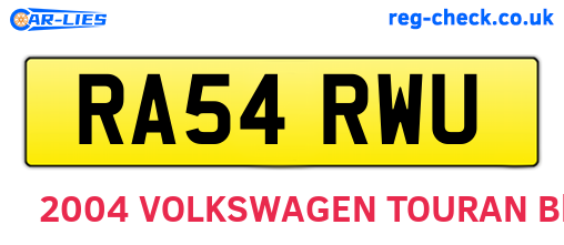 RA54RWU are the vehicle registration plates.