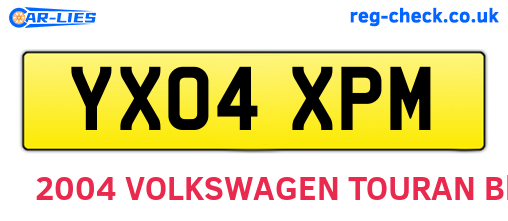 YX04XPM are the vehicle registration plates.