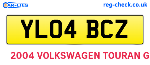 YL04BCZ are the vehicle registration plates.