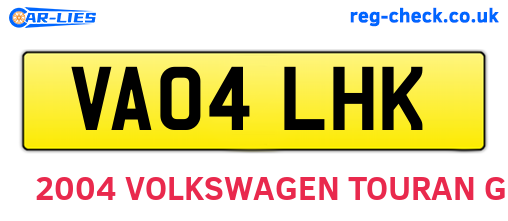 VA04LHK are the vehicle registration plates.