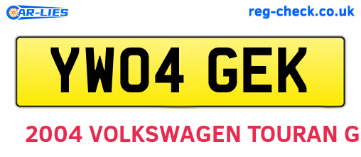 YW04GEK are the vehicle registration plates.