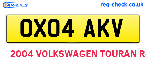 OX04AKV are the vehicle registration plates.