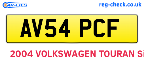 AV54PCF are the vehicle registration plates.