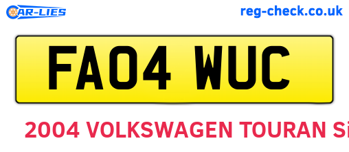FA04WUC are the vehicle registration plates.