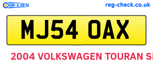 MJ54OAX are the vehicle registration plates.