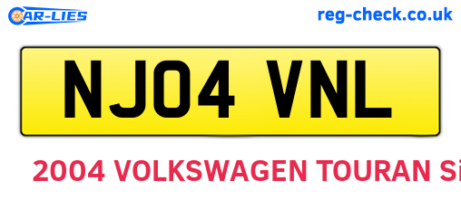 NJ04VNL are the vehicle registration plates.