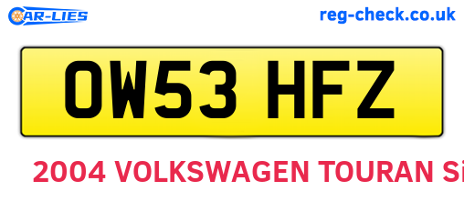 OW53HFZ are the vehicle registration plates.