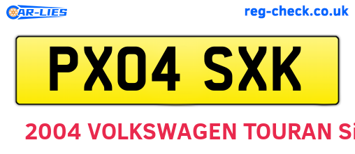 PX04SXK are the vehicle registration plates.