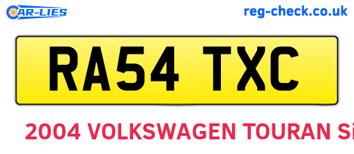RA54TXC are the vehicle registration plates.