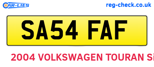 SA54FAF are the vehicle registration plates.