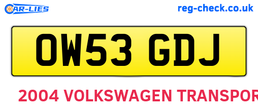 OW53GDJ are the vehicle registration plates.