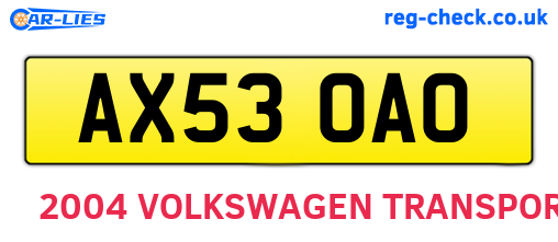 AX53OAO are the vehicle registration plates.