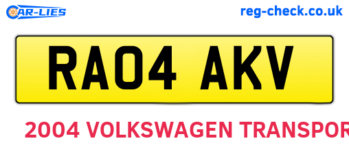 RA04AKV are the vehicle registration plates.