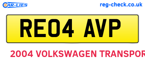 RE04AVP are the vehicle registration plates.