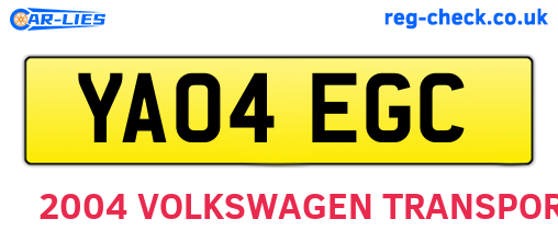 YA04EGC are the vehicle registration plates.