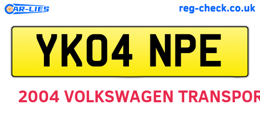 YK04NPE are the vehicle registration plates.