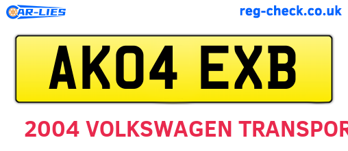 AK04EXB are the vehicle registration plates.