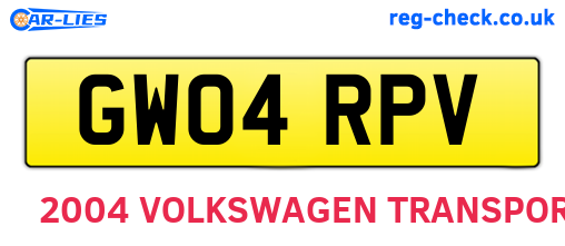 GW04RPV are the vehicle registration plates.