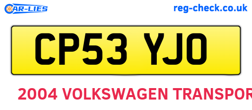 CP53YJO are the vehicle registration plates.