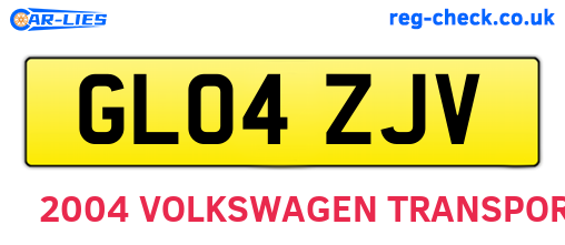 GL04ZJV are the vehicle registration plates.
