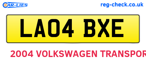 LA04BXE are the vehicle registration plates.