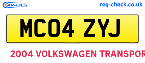 MC04ZYJ are the vehicle registration plates.