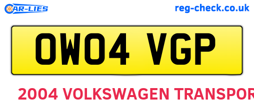 OW04VGP are the vehicle registration plates.