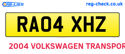 RA04XHZ are the vehicle registration plates.