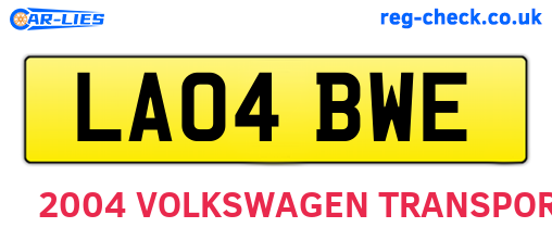 LA04BWE are the vehicle registration plates.