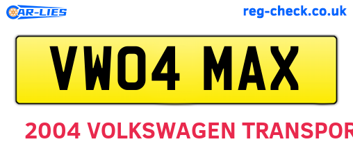 VW04MAX are the vehicle registration plates.