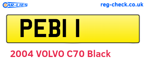 PEB11 are the vehicle registration plates.