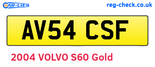 AV54CSF are the vehicle registration plates.