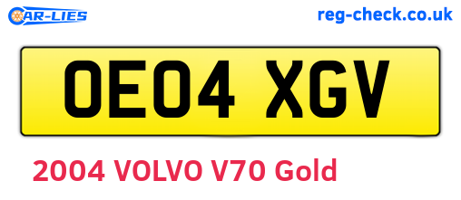 OE04XGV are the vehicle registration plates.