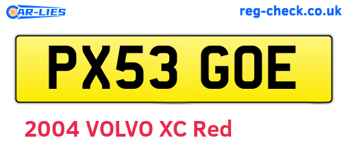 PX53GOE are the vehicle registration plates.