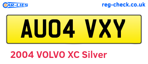 AU04VXY are the vehicle registration plates.