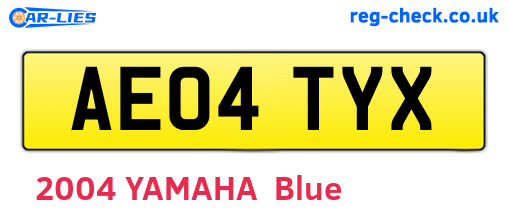 AE04TYX are the vehicle registration plates.