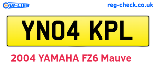 YN04KPL are the vehicle registration plates.