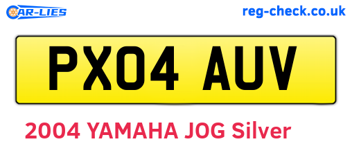 PX04AUV are the vehicle registration plates.