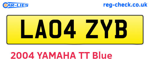 LA04ZYB are the vehicle registration plates.
