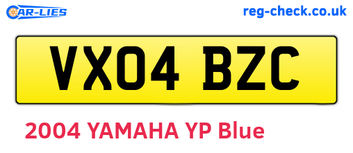 VX04BZC are the vehicle registration plates.