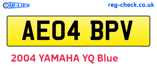 AE04BPV are the vehicle registration plates.