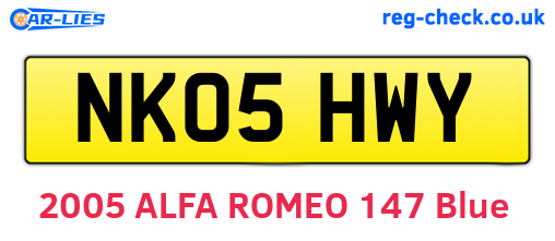 NK05HWY are the vehicle registration plates.
