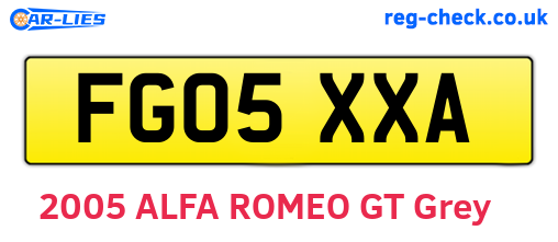 FG05XXA are the vehicle registration plates.