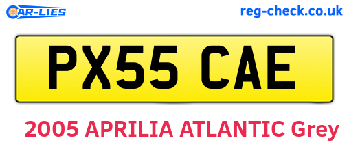 PX55CAE are the vehicle registration plates.