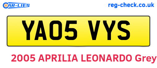 YA05VYS are the vehicle registration plates.