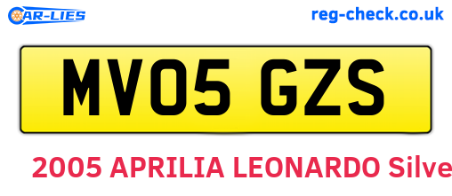 MV05GZS are the vehicle registration plates.
