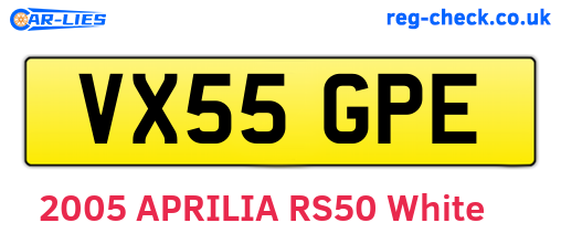 VX55GPE are the vehicle registration plates.