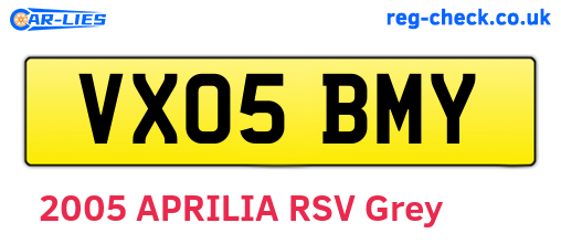 VX05BMY are the vehicle registration plates.