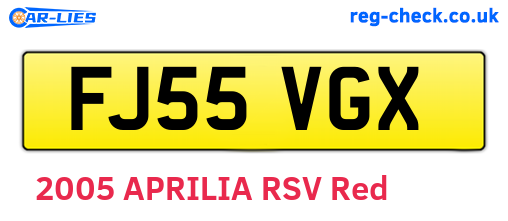 FJ55VGX are the vehicle registration plates.